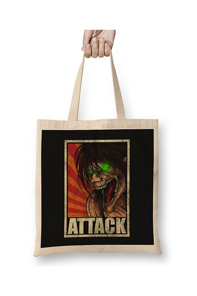 Baskı Dükkanı Υφασμάτινη τσάντα Eren Jaeger Attack με μακριά λαβή