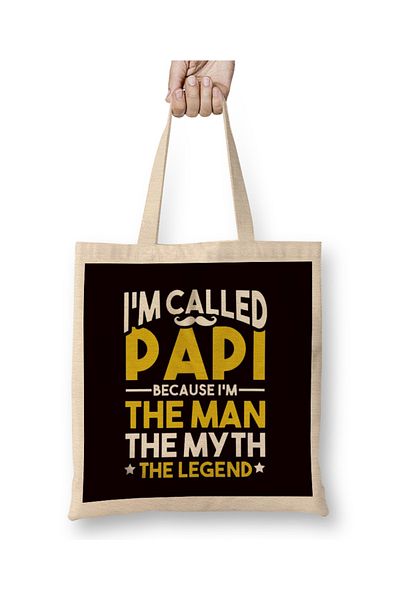 Baskı Dükkanı Papi Man Μύθος Θρύλος Papa Poppa Dad Daddy Father Stepdad υφασμάτινη τσάντα με μακριά λαβή