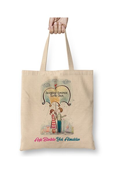 Baskı Dükkanı Poklon za Dan zaljubljenih za partnera 049 Tkanina Torba Duga S...