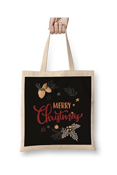 Baskı Dükkanı Novogodišnji novogodišnji koncept Srećan Božić 024 Tkanina Torb...