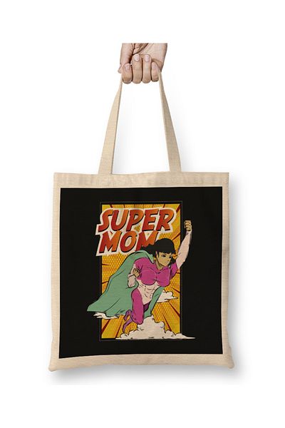 Baskı Dükkanı Υφασμάτινη τσάντα Supermom Süperanne 010 με μακριά λαβή
