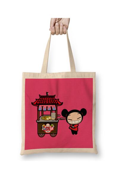 Baskı Dükkanı Pucca zaljubljena u Garu, tkanina Torba duga Sa ručkom