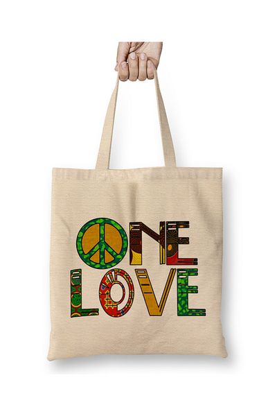 Baskı Dükkanı Peace Peace Icon One Love Rasta 01 Geantă din pânză Mâner lung