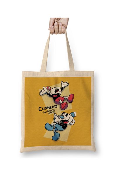 Baskı Dükkanı Cuphead 06 υφασμάτινη τσάντα με μακριά λαβή