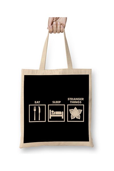 Baskı Dükkanı Eat Sleep Stranger Things Graphics υφασμάτινη τσάντα με μακριά λαβή