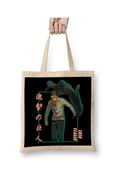 Baskı Dükkanı Attack on Titan Eren Yeager Shadow Cloth Torba Long Sa ručkom
