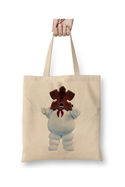 Baskı Dükkanı Stay Puft Marshmallow Demogorgon Stranger Things Bez Çanta Uzun Saplı