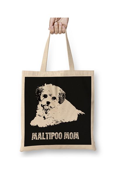 Baskı Dükkanı Geantă din pânză Maltipoo Mom Maltipoo Design cu mâner lung