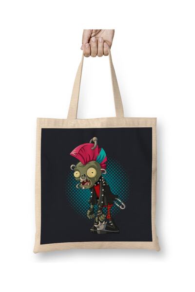 Baskı Dükkanı Geantă din pânză Plants Vs Zombies Punk Zombie cu mâner lung