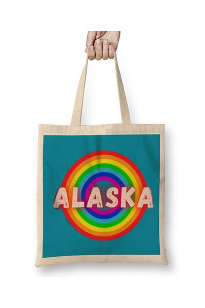 Baskı Dükkanı Alaska vintage retro tkanina u duginom stilu Torba duga Sa ručkom