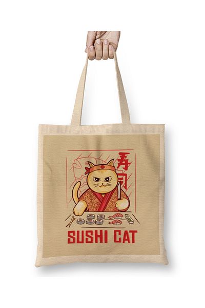 Baskı Dükkanı Υφασμάτινη τσάντα Sushi Cat με μακριά λαβή