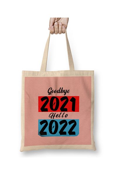 Baskı Dükkanı La revedere 2021 Hello 2022 Geantă din pânză cu mâner lung