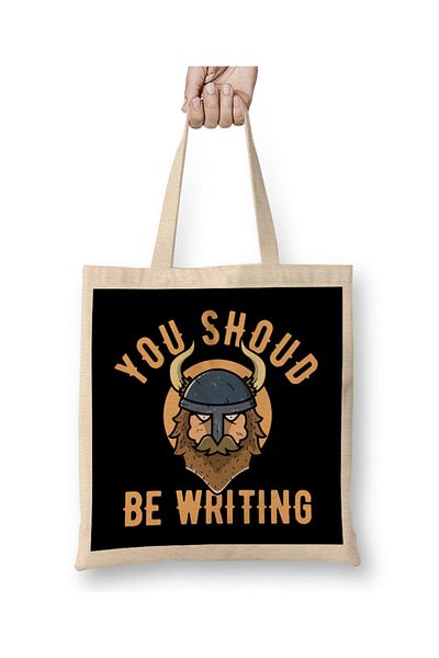 Baskı Dükkanı Πρέπει να γράφετε Viking Cute Author Writer Υφασμάτινη τσάντα με μακριά λαβή