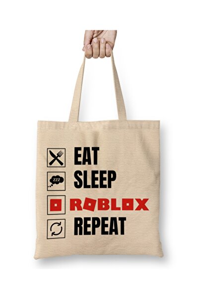 Baskı Dükkanı أكل النوم Roblox تكرار حقيبة القماش مقبض طويل