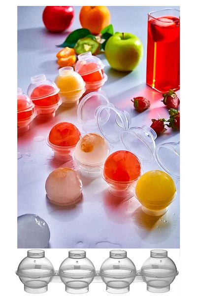 Kaşbaşı Home Practical 4-pack Top Fillable Sphere Ice Mold | 4 Individually Openable Ball Ice Molds