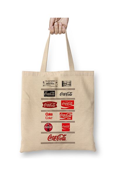 Baskı Dükkanı Υφασμάτινη τσάντα με λογότυπο Coca Cola με μακριά λαβή