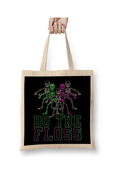 Baskı Dükkanı Flossing Do The Floss Skeletons υφασμάτινη τσάντα με μακριά λαβή