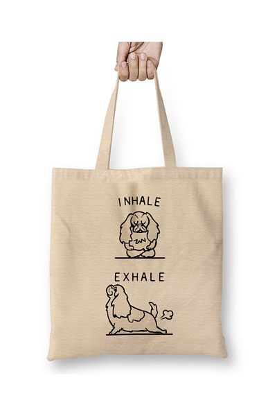 Baskı Dükkanı Inhale Exhale Cavalier King Charles Spaniel Yoga Tote Geantă cu mâner lung