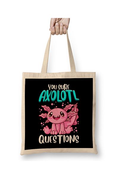 Baskı Dükkanı Σίγουρα Αναρωτιέστε το Axolotl Walking Fish Pun υφασμάτινη τσάντα με μακριά λαβή