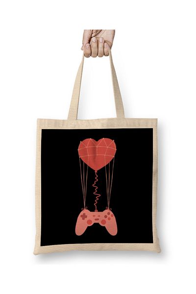 Baskı Dükkanı Video Gamer Heart Controller 01 υφασμάτινη τσάντα με μακριά λαβή