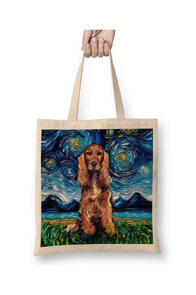 Baskı Dükkanı Geantă din pânză Red Cocker Spaniel Starry Night cu mâner lung