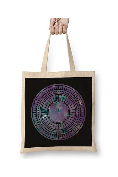 Baskı Dükkanı Μωβ υφασμάτινη τσάντα Galaxy Mandala με μακριά λαβή