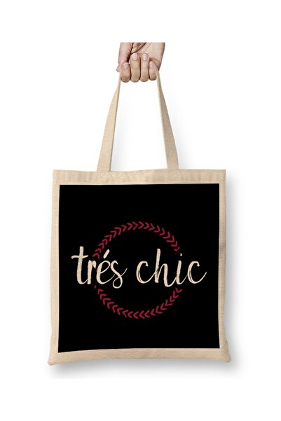 Baskı Dükkanı Francuski slogan Tres Chic kružna tkanina Torba duga Sa ručkom