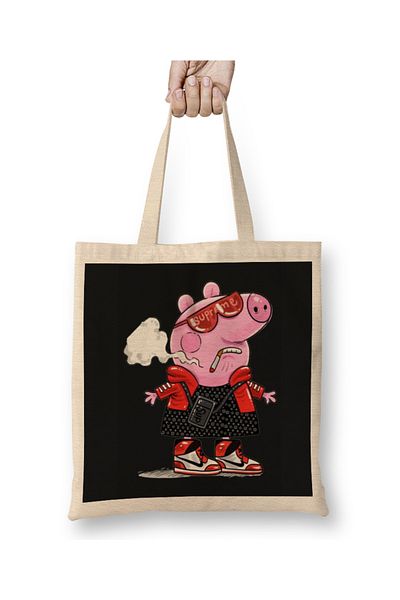 Baskı Dükkanı Geantă din pânză Peppa Pig cu mâner lung