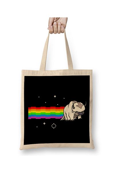 Baskı Dükkanı Avatar Last Airbender Appa Nyan Cat Avatar Geantă din pânză Mâner lung