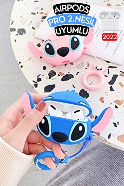 EWEC Pro 2. Nesil Uyumlu Stitch Figürlü Sevimli Kopçalı Koruyucu Kulaklık Kılıfı, Darbe Emici Kılıf