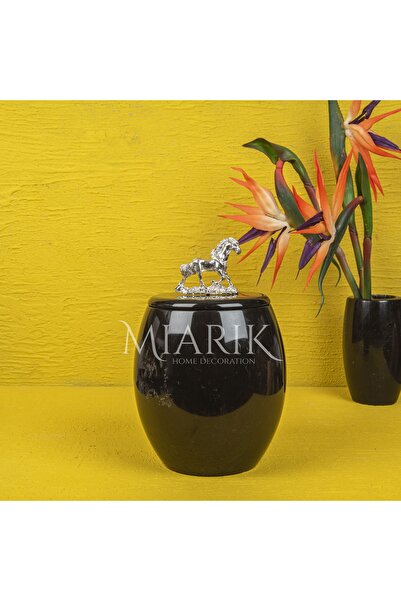 MIARIK DESIGN & DEKORASYON DEKORATİF SIYAH MERMER OVAL ÇÖP KOVASI