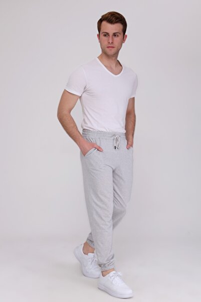 KRAVEN Γκρι απλό παντελόνι με κορδόνια και ελαστικό πόδι