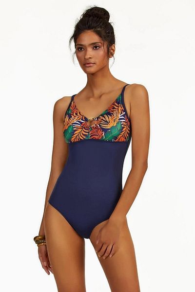 Argento Navy Blue Tropical Pattern Recovery Swimsuit