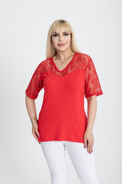 garajmood Red Lace Detailed Heart Collar Plus Size Blouse