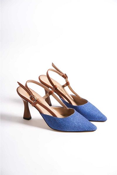 SEREL35SHOES Pantofi cu toc de damă cu spate deschis, talpă rotundă, cataramă laterală, toc 9 cm