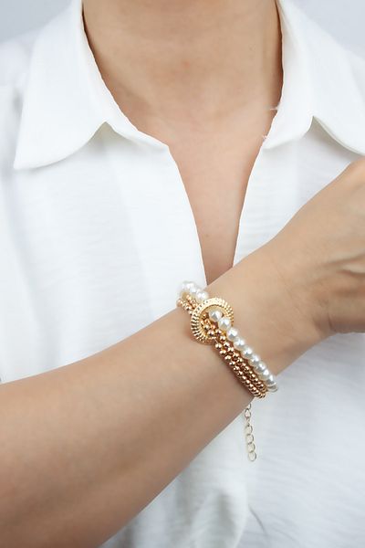 Liveyn Design Three Row Gold Ring Detail Bracelet