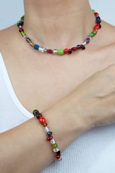 Liveyn Design Multicolored Necklace Bracelet Set