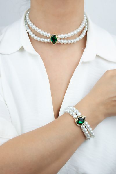 Liveyn Design Drop Crystal Stone Necklace Bracelet Set