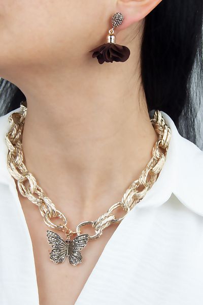 Liveyn Design Bronze Butterfly Pendant Necklace Earring Set