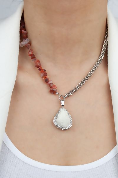 Pridza Agate Natural Stone Necklace Bracelet Set