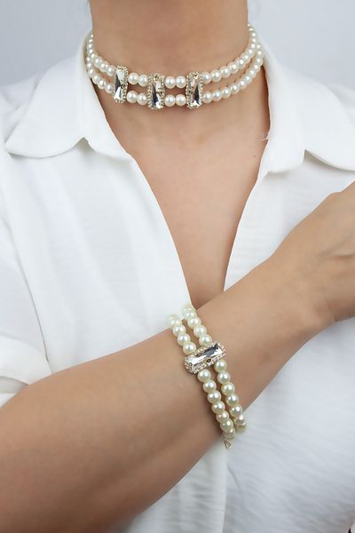 Pridza Glass Pearl Zircon Stone Crystal Set