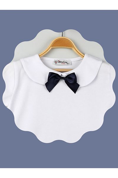 edoy Tricou pentru școală pentru fete Bumbac, sezonier, simplu, guler alb, fundă bleumarin