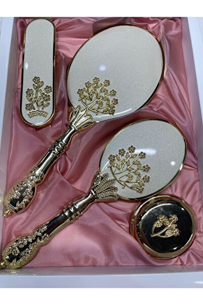 Turan Camomile Beyaz gold 4lü klasik ayna tarak takımı çeyiz seti