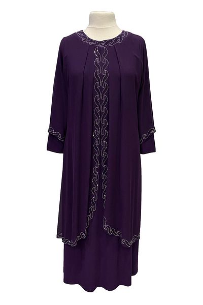 Giyinen Mağazaları Plum Saadet Stylish Stone Embroidered Plus Size Mother's Evening Dress