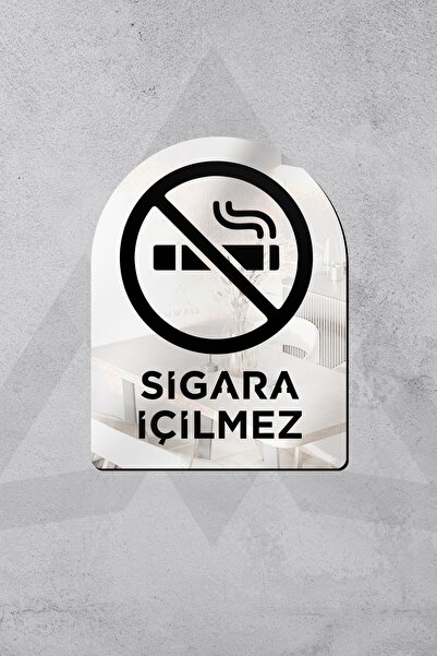 AHWALL Dekoratif Pleksi Aynalı Sigara İçilmez Uyarı Levhası, Gümüş