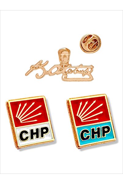 Atatürk & CHP 3 GOLD Collar Badges (2CHP,1Atatürk)