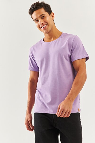 Butikgiz Lilac Oversize Άνετο 100% βαμβακερό χτενισμένο λαιμόκοψη με κοντό μα...