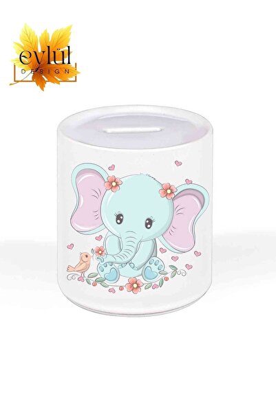Eylül Design Cute Elephant Special Design Printed Ceramic Piggy Bank Openable...