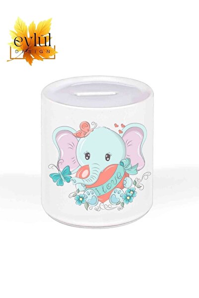 Eylül Design Cute Elephant Special Design Printed Ceramic Piggy Bank Openable...