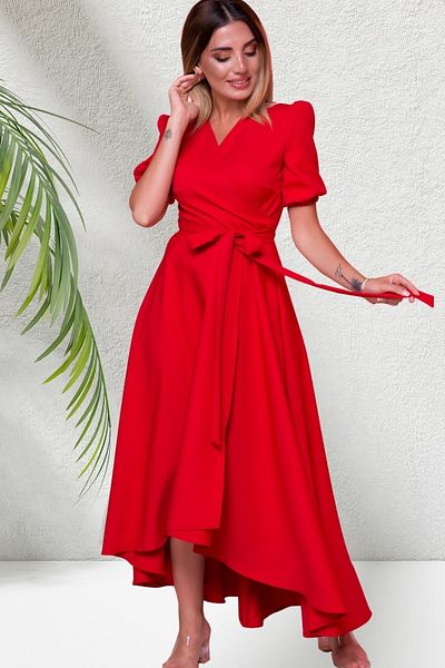Bidoluelbise Women's Asymmetrical Cut Double Breasted Collar Short Sleeve Evening Dress